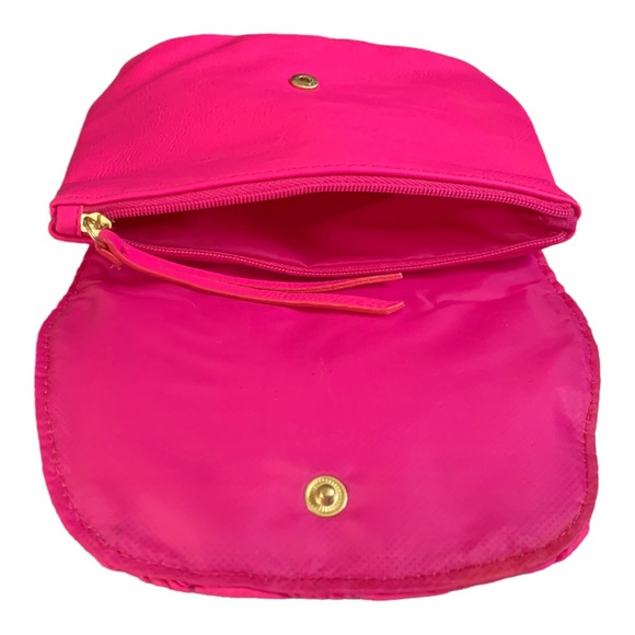 NEW Elizabeth Arden Hot Pink Cosmetic Pouch Faux Leather Basket Weave Bag - Picture 3 of 6